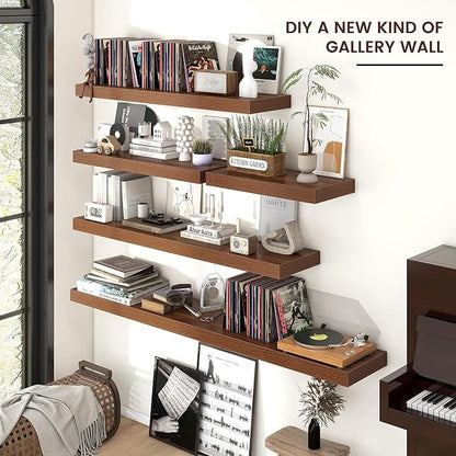 Floating Shelves for Wall, 40" W x 12" D x 2" H, 1 Pack of Long Wall Mounted Engineered Wood Shelves with Invisible Brackets for Living Room, Bedroom, Bathroom, Kitchen Decor, Walnut