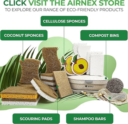 AIRNEX Natural Kitchen Sponges (12 Pack) - Biodegradable Cellulose & Coconut Scrubber Dish Sponges for Kitchen - Eco-Friendly, Non Scratch, Compostable, Non Toxic S-Shaped Natural Sponges for Dishes