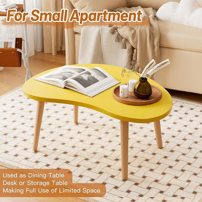 Small Coffee Table, Low Table with Solid Wood Legs, 23.6" Mini Mango Accent Table Side End Table, Floor Table Desk for Sitting on The Floor, Coffee Tea Table for Living Room, Dorm, Apartment, Yellow
