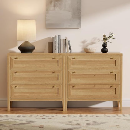 Dresser for Bedroom with 3 Drawers, Modern Closet Storage Organizer with Golden Handles, Wood Nightstand End Table for Living Room, Bedroom, Entryway, Hallway, Natural Oak