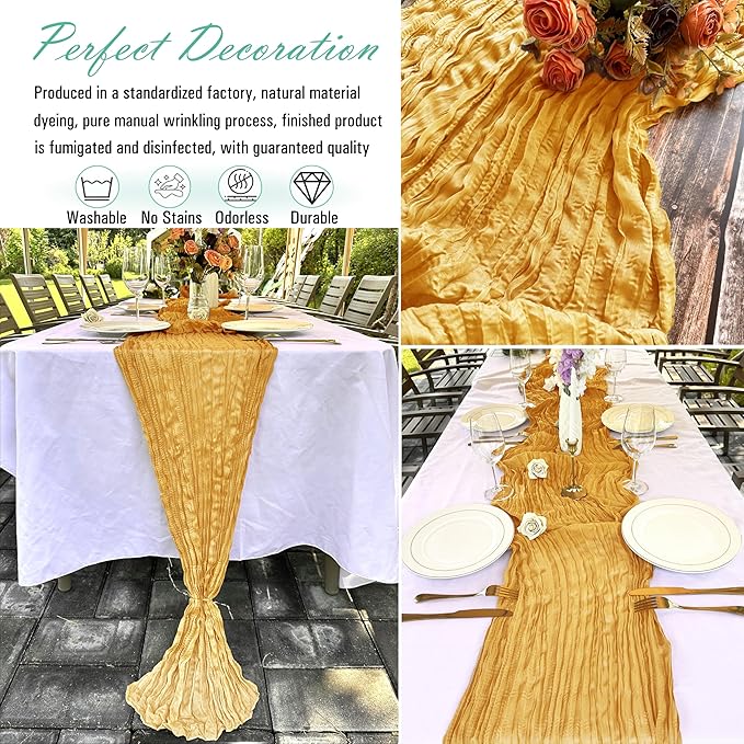 8 Pack Gold Cheesecloth Table Runner 22 x 108 inch Gauze Cheese Cloth Table Runner Bulk for Rustic Wedding Baby Shower Birthday Party Boho Table Decor