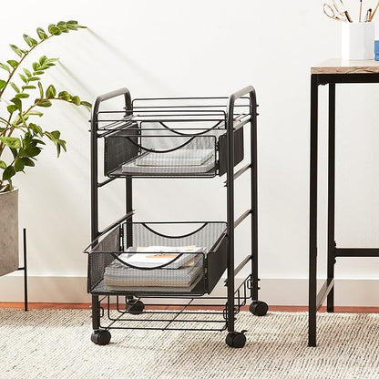 Safco 5215BL Onyx Mesh Open File Cart with 2 Storage Drawers, Black