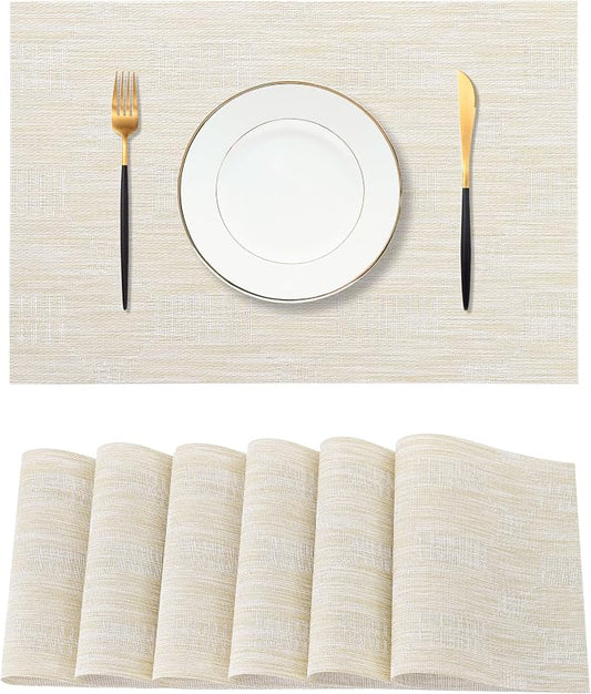 Leetaltree Wheat Placemats Set of 6 - Heat Resistant Non-Slip Place mats for Dining Table, Washable Durable PVC Vinyl Woven Table Mats（Wheat, 6）