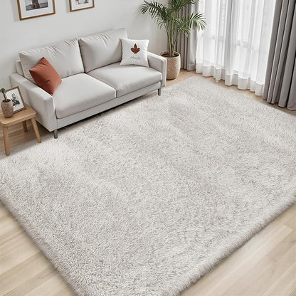 Area Rug for Living Room Bedroom: 6x9 White Soft Fluffy Shag Upgrade Non-Slip High Pile Carpet Large Fuzzy Plush Indoor Floor Decor Shaggy Rug for Kid Boys Girls Dorms Playroom Nursery Modern Home