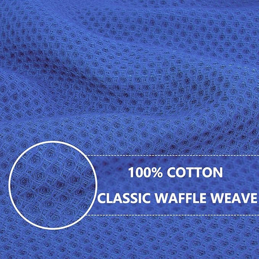 Homaxy 100% Cotton Waffle Weave Kitchen Dish Towels, Ultra Soft Absorbent Quick Drying Cleaning Towel, 13 x 28 Inches, 4-Pack, Blueberry