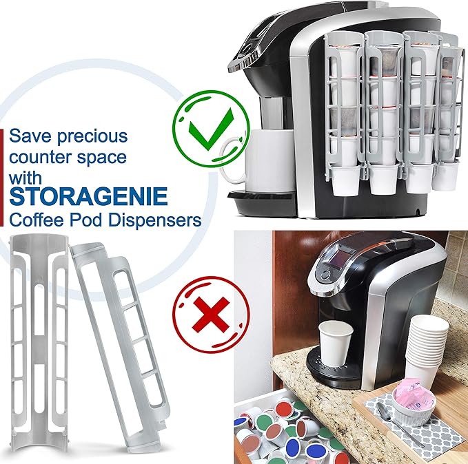 STORAGENIE Coffee Pod Holder Side Mount K Cup Pods Dispenser compatible with Keurig Coffee Makers, Perfect for Small Counters (3 Pack/For 15 K-Cups, LIGHT GREY)