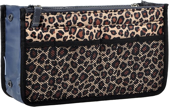 Vercord Purse Organizer Insert for Handbags Bag Organizers Inside Tote Pocketbook Women Nurse Nylon 13 Pockets Leopard Small