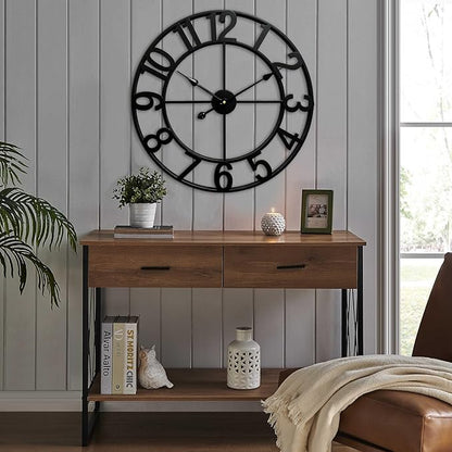 CLXEAST 24 Inch Wall Clocks for Living Room Decor, Large Black Metal Wall Clock Battery Operated, Silent/Non Ticking, Regular Arabic Numeral