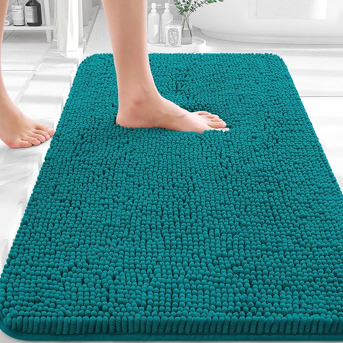 OLANLY Bathroom Rugs 36x24, Extra Soft Absorbent Chenille Bath Rugs, Rubber Backing Quick Dry, Machine Washable Bath Mats for Bathroom Floor, Tub and Shower, Home Decor Accessories, Deep Lake
