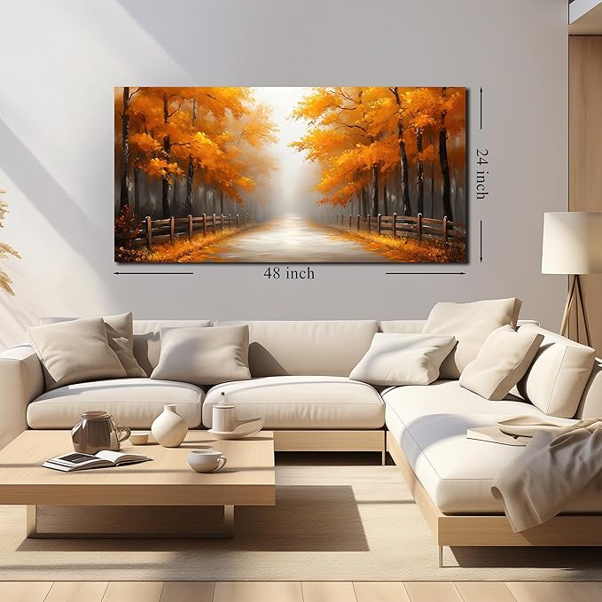 AUUZAIUA Forest Wall Art for Living Room Gold Misty Trees Landscape Large Artwork for Bedroom Office Modern Canvas Prints Ready to Hang 24"x48"
