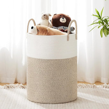 Cotton Rope Laundry Basket by YOUDENOVA, 72L Woven Collapsible Laundry Hamper, Clothes Hamper with Reinforced Handles in the Laundry Room, Bedroom, Bathroom, Brown