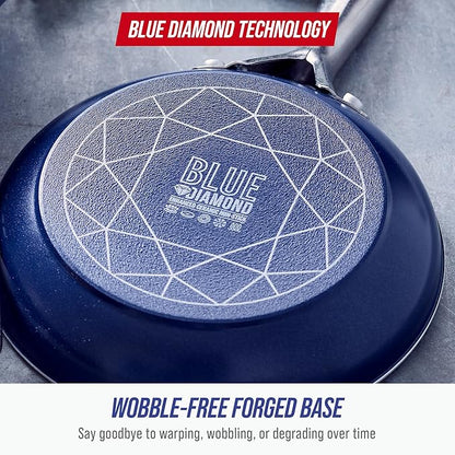 Blue Diamond 8" Nonstick Frying Pan Skillet, Diamond Infused PFAS-Free Ceramic, Dishwasher & Oven Safe, Stainless Steel Handle, Durable Non Toxic Metal Utensil Safe, Egg & Omelet Pan, Blue