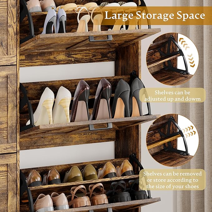 Shoe Cabinet Storage for Entryway, Shoe Storage Cabinet with 6 Flip Drawers, Freestanding Narrow Shoe Rack Organizer with Metal Legs for Foyer, Hallway, Brown