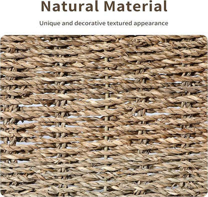 4 Small 3.6 QT Seagrass Wicker Baskets for Shelves, 10" Long Woven Pantry Organizers and Storage Basket, Decorative Ratten Shallow Rectangle Baskets for Organizing Countertop Kitchen