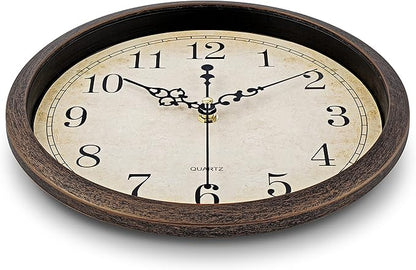 Bernhard Products Vintage Brown Wall Clock Silent Non Ticking 10 Inch Quality Quartz Battery Operated Round Decorative Easy to Read for Home Kitchen Living/Dining Room Bedroom Office Classroom School