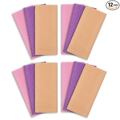 ARCH&M Exfoliating Washcloth 12 Pack, Peach Purple Pink | Back Scrubber for Shower, Japanese Exfoliating Shower Towel, Daily Use, Korean Beauty Wash Cloth