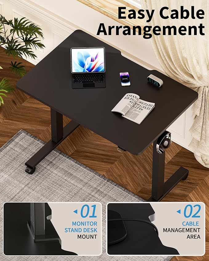 Okin Electric Standing Desk, 40 x 24 Inches Whole Piece Height Adjustable Desk, Black Sit to Stand Desks Computer Workstation with Wheels for Home Office