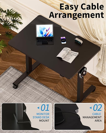 Okin Electric Standing Desk, 40 x 24 Inches Whole Piece Height Adjustable Desk, Black Sit to Stand Desks Computer Workstation with Wheels for Home Office