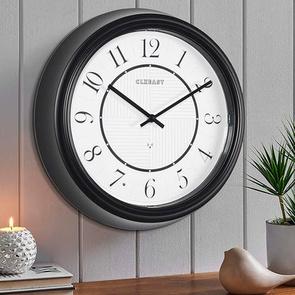 CLXEAST 14 Inch LED Illuminated Indoor Outdoor Atomic Analog Wall Clock Battery Operated, Glow in The Dark Wall Clock for Living Room, Home Office,Bathroom,Kitchen,Oil Rubbed Bronze Black Finish