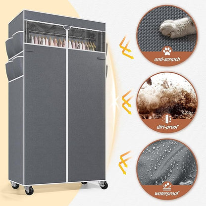 Raybee Rolling Clothes Rack with Cover Clothing Racks for Hanging Clothes Heavy Duty Portable Closet with Wheels Garment Rack 35.5" W*15.7" D*79 "H Black