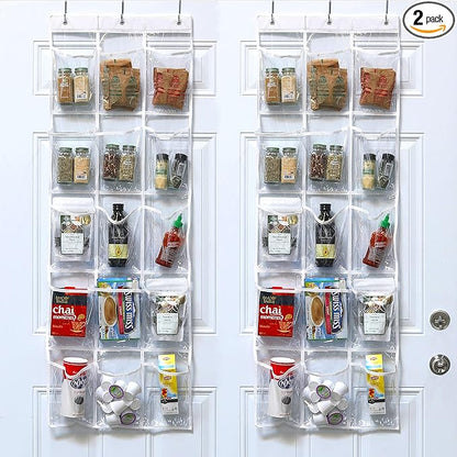 Simple Houseware 2-Pack Clear Over the Door Hanging Pantry Organizer (52" x 18") with 15 Pockets Each, Cabinet Hanging Storage for Kitchen