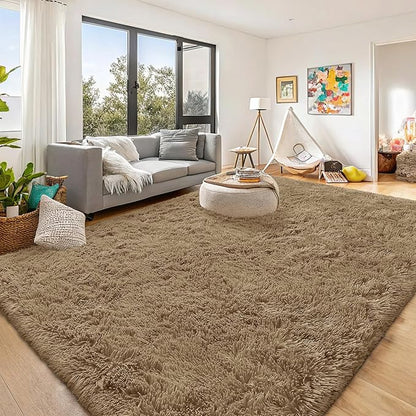 OLANLY 8x10 Machine Washable Large Area Rugs for Living Room, Bedroom, Soft Fluffy Shaggy Bedside Rug, Indoor Floor Carpet for Kids Girls and Boys, Dorms, Nursery, Home Decor Aesthetic, Taupe