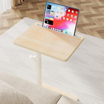 YUHFERA Sofa Armrest Tray Table for Couch - 360 Swivel Height Adjustable End Table for Small Spaces, Snack Side Table for Bed or Chair with Phone & Tablet Slot (Oak, Standard)