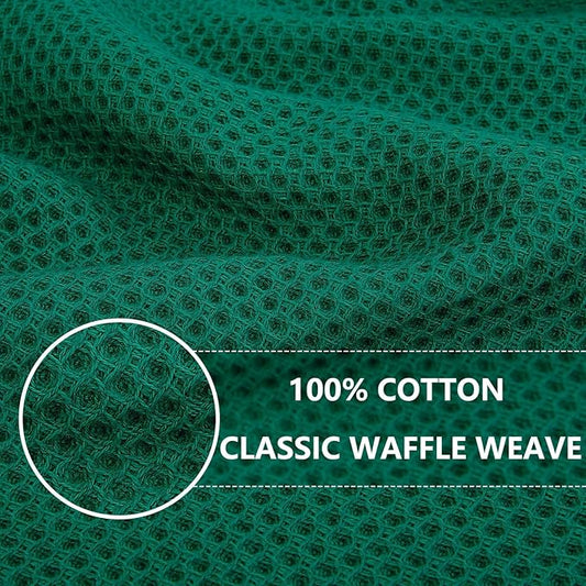 Homaxy 100% Cotton Waffle Weave Kitchen Dish Cloths, Ultra Soft Absorbent Quick Drying Dish Towels, 12 x 12 Inches, 18-Pack, Dark Green