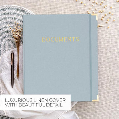 Important Document Organizer Set with Folders - Complete Linen Ring Binder Set Safely Stores All Documents & Files in One Place - Easy to Use Expanding Storage Incl. Envelopes, Pockets & Labels