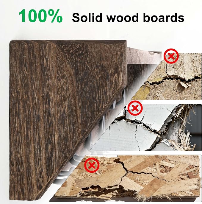 SKOLOO Wall Shelf with Hooks, 24-Inch, Weathered Brown | Coat Rack Wall Mount with Shelf, Heavy Duty, 4 Tri Hooks, Perfect for Entryway, Hallway, Living Room, Bedroom, Mudroom