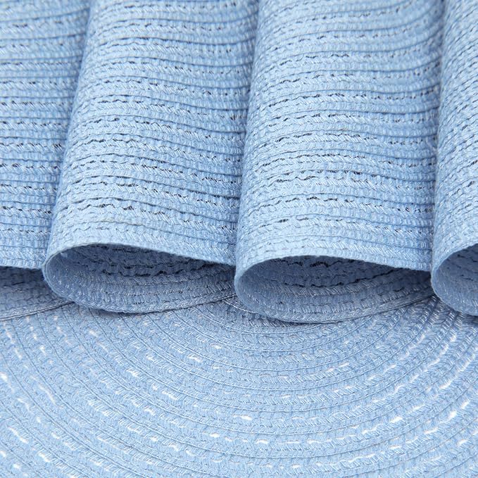 SHACOS Round Braided Placemats Set of 6 Round Table Mats for Dining Tables 15 inch (Light Blue, 6)