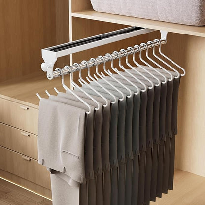 Pull Out Closet Rod, 15.7inch Heavy Duty Pants Rack, Adjustable Clothes Hanger Rail, Space Aluminum Valet Rod, Top Mounted Wardrobe Clothes Organizer, Closet Storage for Trousers Coats White