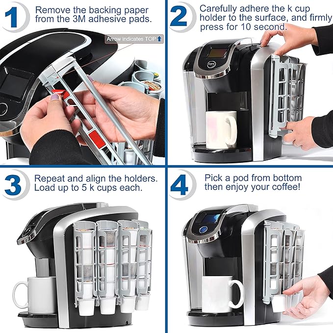 K Cup Holder for Keurig K-cup,Coffee pod Storage, Side Mount | Wall Mount, Perfect for Small Counters (3 Rows/For 15 K Cups, OASIS BLUE)
