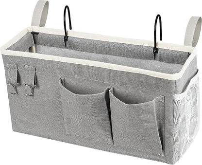 Loghot Bedside Caddy/Bedside Storage Bag Hanging Organizer for Bunk and Hospital Beds,Dorm Rooms Bed Rails,Can be Placed Glasses,Books,Mobile Phones,Keys (Grey)
