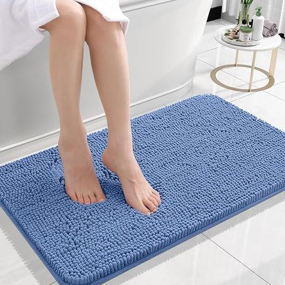 OLANLY Small Bathroom Rugs 24x16, Soft Absorbent Chenille Bath Rugs, Rubber Backing Quick Dry, Machine Washable Bath Mats for Bathroom Floor, Tub and Shower, Home Decor Accessories, Cornflower Blue