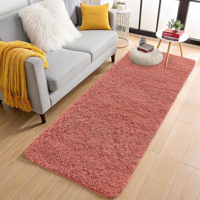 OLANLY 2x4 Machine Washable Runner Rugs for Hallway, Soft Fluffy Shaggy Bedside Rugs for Bedroom, Living Room, Indoor Floor Carpet for Kids Girls and Boys, Home Decor Aesthetic, Rust Red