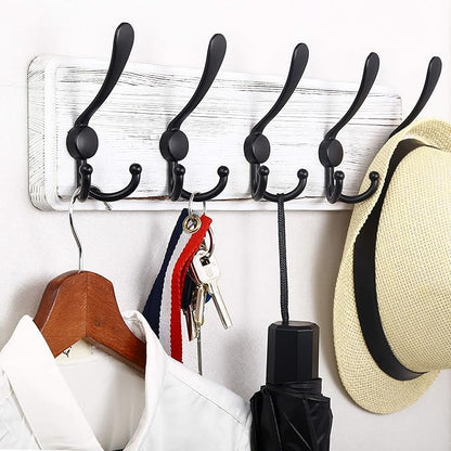 WEBI Coat Rack Wall Mount,Coat Hooks Wall Mounted,16" Hole to Hole,Coat Hanger Wall,Wood Hook Rack Rail,5 Triple Hooks for Hanging Coats,Jacket,Clothes,Farmhouse,Black/White