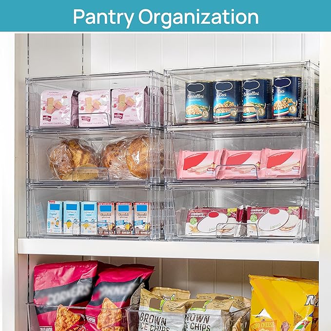 Vtopmart 8 Pack Stackable Storage Bins,Easily Assemble Clear Acrylic Bathroom Undersink Organizers,Plastic Storage Box for Kitchen Pantry,Medicine Organization