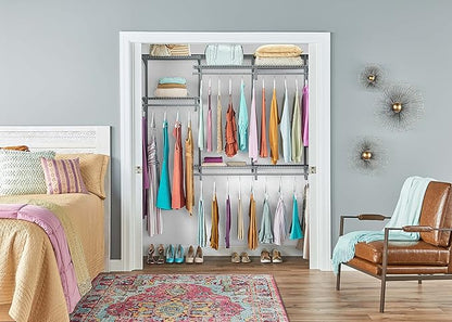ClosetMaid ShelfTrack Wire Closet Organizer System, Adjustable from 4 to 6 Ft., with Shelves, Clothes Rods, Hardware, Durable Steel, Satin Chrome
