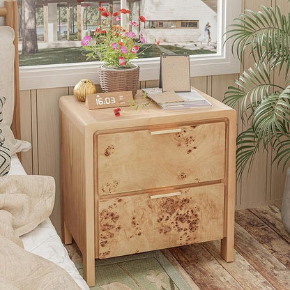 COZAYH Farmhouse Nightstand Set of 2 with Drawer, Distressed Wood Retro Accent Bedside Table, Fully Assembled Side Table for Bedroom, Rustic, Natural, Burl