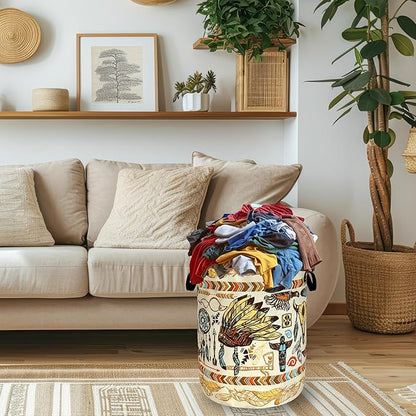 Feather Printed Laundry Basket Oxford Cloth Foldable Boho Laundry Hamper With Handle Portable Clothes Storage Organizer Basket 18.9x16.5Inch Laundry Bag For Laundry Room/Bedroom/Bathroom/Dormitories