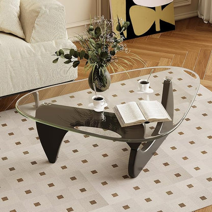 Coffee Table for Living Room Mid Century Modern Center Table with Glass Top, 32 Inch, Black/Transparent