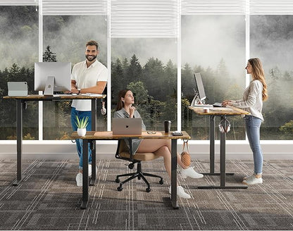 Large Electric Standing Desk,55x24 Inches Adjustable Height Stand up Desk, Sit Stand Home Office Desk, 3 Preset Heights,Equipped with Hooks,Ergonomic Computer Desk Workstation，Brown
