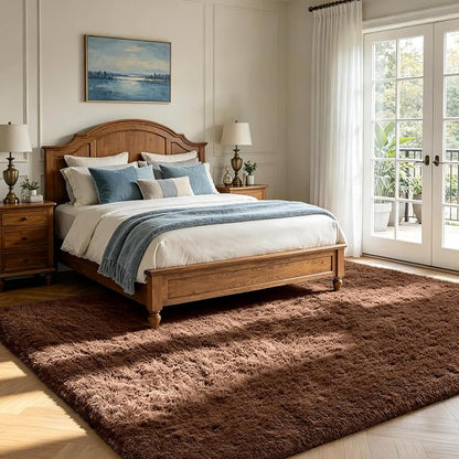 Shag Area Rugs for Bedroom Living Room,5X8 Ultra Soft Fluffy Area Rugs for Dorm,Indoor Carpet Plush Rugs for Home Decor,Brown