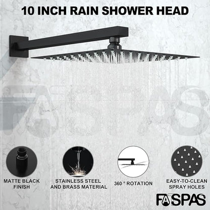 Matte Black Shower System with 10-Inch Rain Showerhead and Handheld | Innovative air-injection technology for low pressure, high-flow rate up to 3.22 GPM ensuring powerful consistent stream