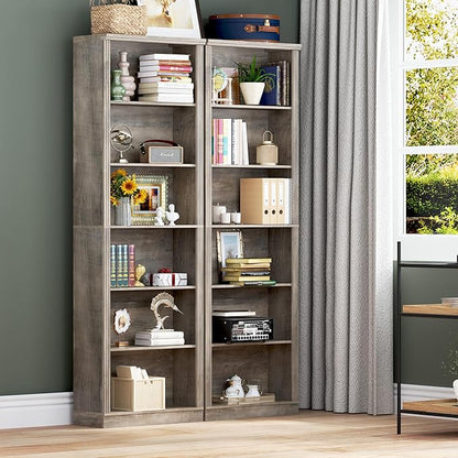 BORNOON 75" Tall Bookshelf, 6-Tier Floor Standing Bookcase with Adjustable Shelves, 24" Wide Open Storage Shelf, Modern Display Organizer for Home Office, Living Room, Bedroom, Study
