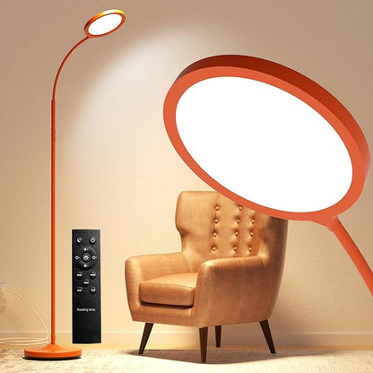 luckystyle Orange Floor Lamp,Super Bright Dimmable LED Lamps for Living Room, Custom Color Temperature Standing Lamp with Remote Push Button, Adjustable Gooseneck Reading Floor Lamp for Bedroom Office