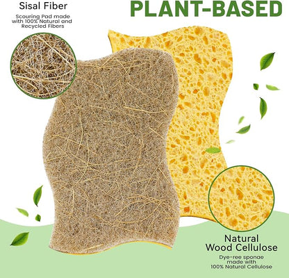 LILAC 12 Pack Natural Cellulose Sponges for Dishes - Non-Scratch Kitchen Scrub Sponges - 100% Biodegradable & Eco-Friendly Cleaning Sponges for Non-Stick Cookware, Bathroom & Household（Yellow）