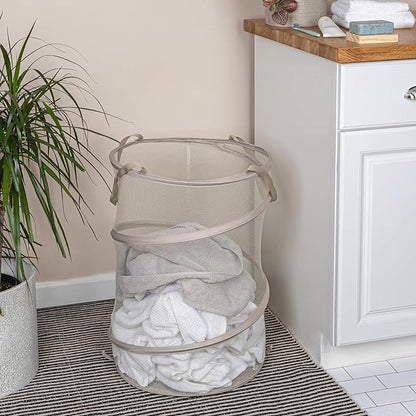 Household Essentials Pop-Up Mesh Laundry Hamper, Beige