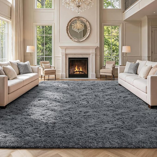 9X12 Large Area Rugs for Living Room Bedroom,Big Shag Rug for Bedroom Dorm,Soft Fluffy Indoor Carpet Plush Rugs for Living Room Home Decor (Dark Grey, 9X12 Feet)